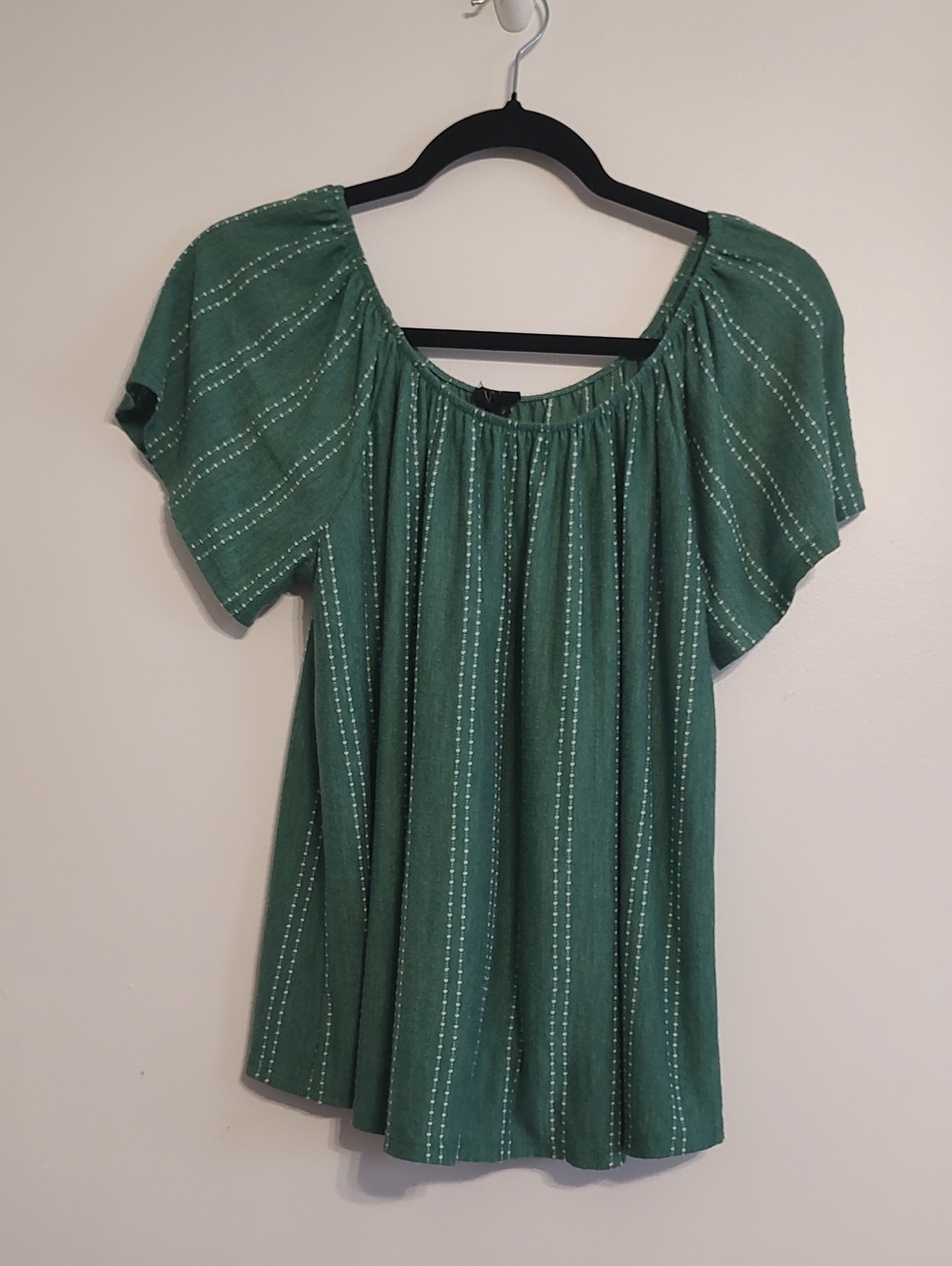 W5 Green Short Sleeve Peasant Blouse